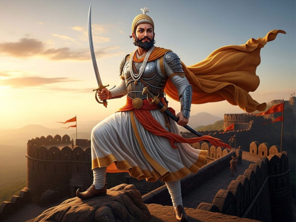 Chhatrapati Shivaji Maharaj on Fort – Digital Wall Art (Horizontal Edition)