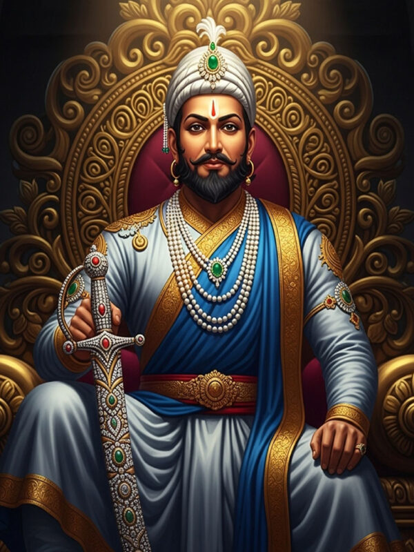 Chhatrapati Shivaji Maharaj Throne Portrait – Vertical Digital Wall Art